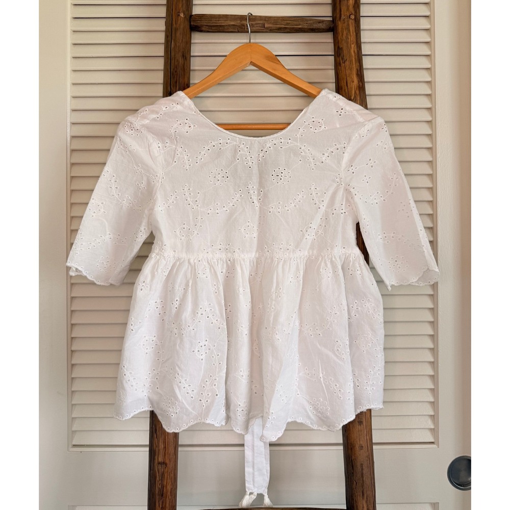 Zara TRF Eyelet Babydoll Top‎ XS White